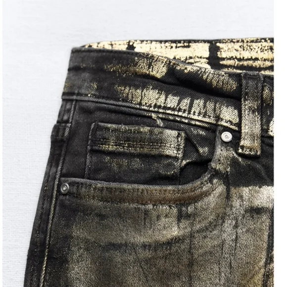 Zara FOIL METALLIC MID WAIST Z1975 SKINNY JEANS - Picture 5 of 9